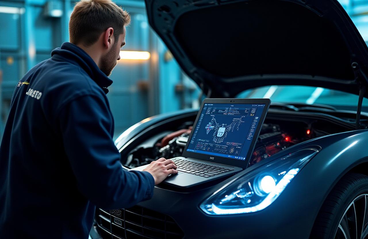 Meccanico che lavora su ECU professionale